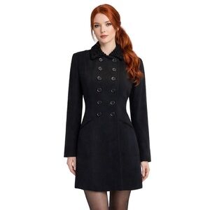 RALPH LAUREN Black Wool Faux Fur Lapel Double Breasted Military Riding Coat Sz 6